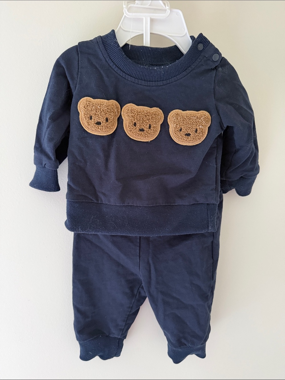 Navy Baby Set with Teddy Appliqués